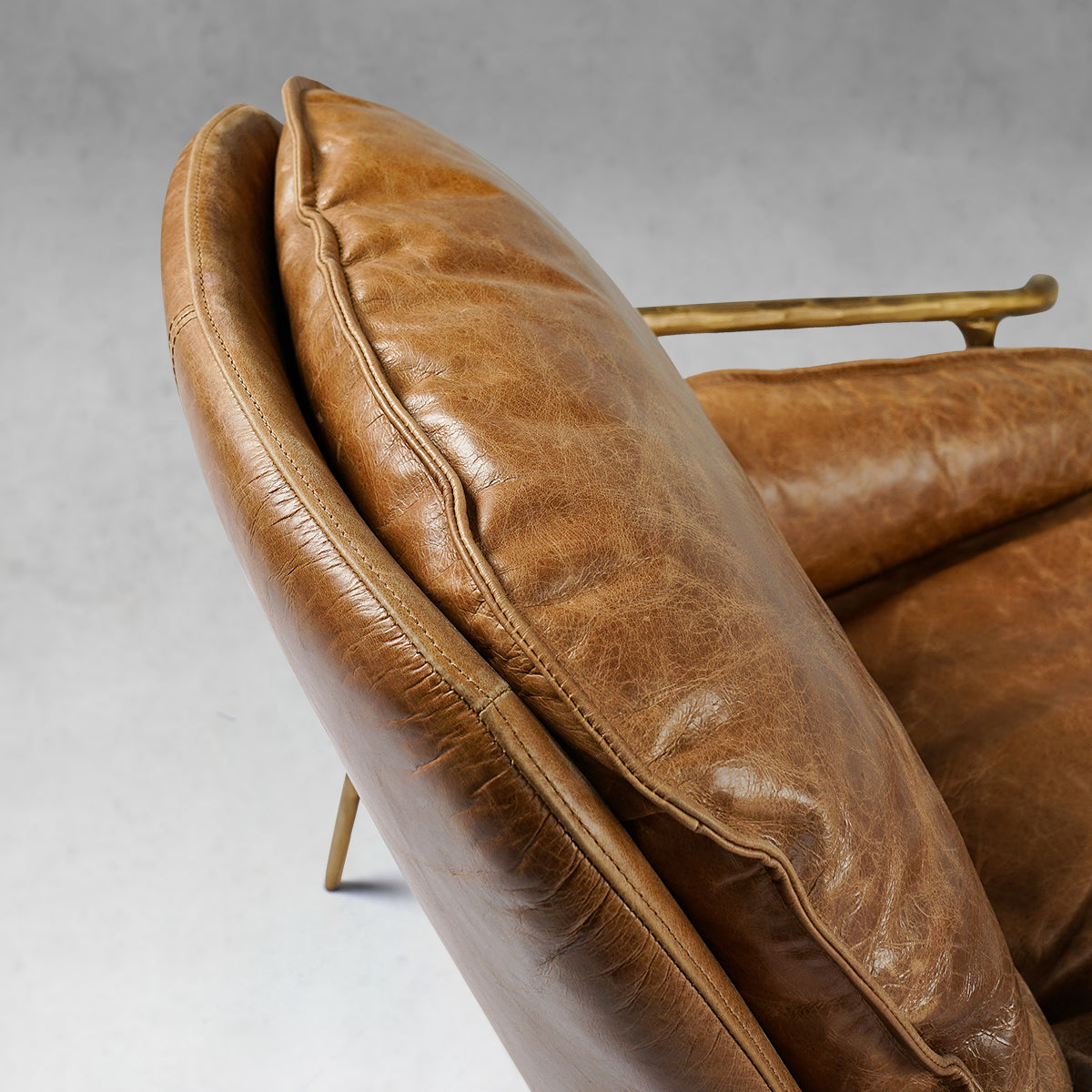 Thaddeus Forged Iron Brown Leather Accent Chairs - King Lamps