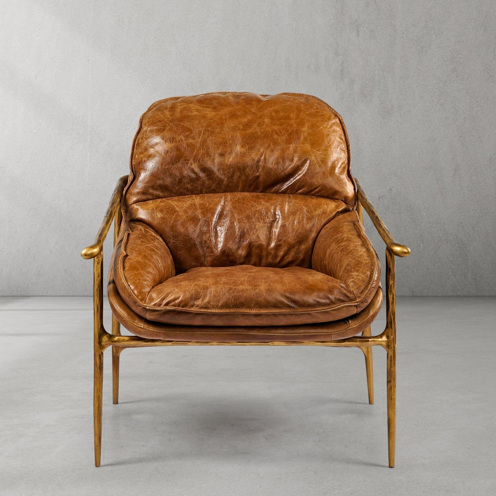 Thaddeus Forged Iron Brown Leather Accent Chairs - King Lamps
