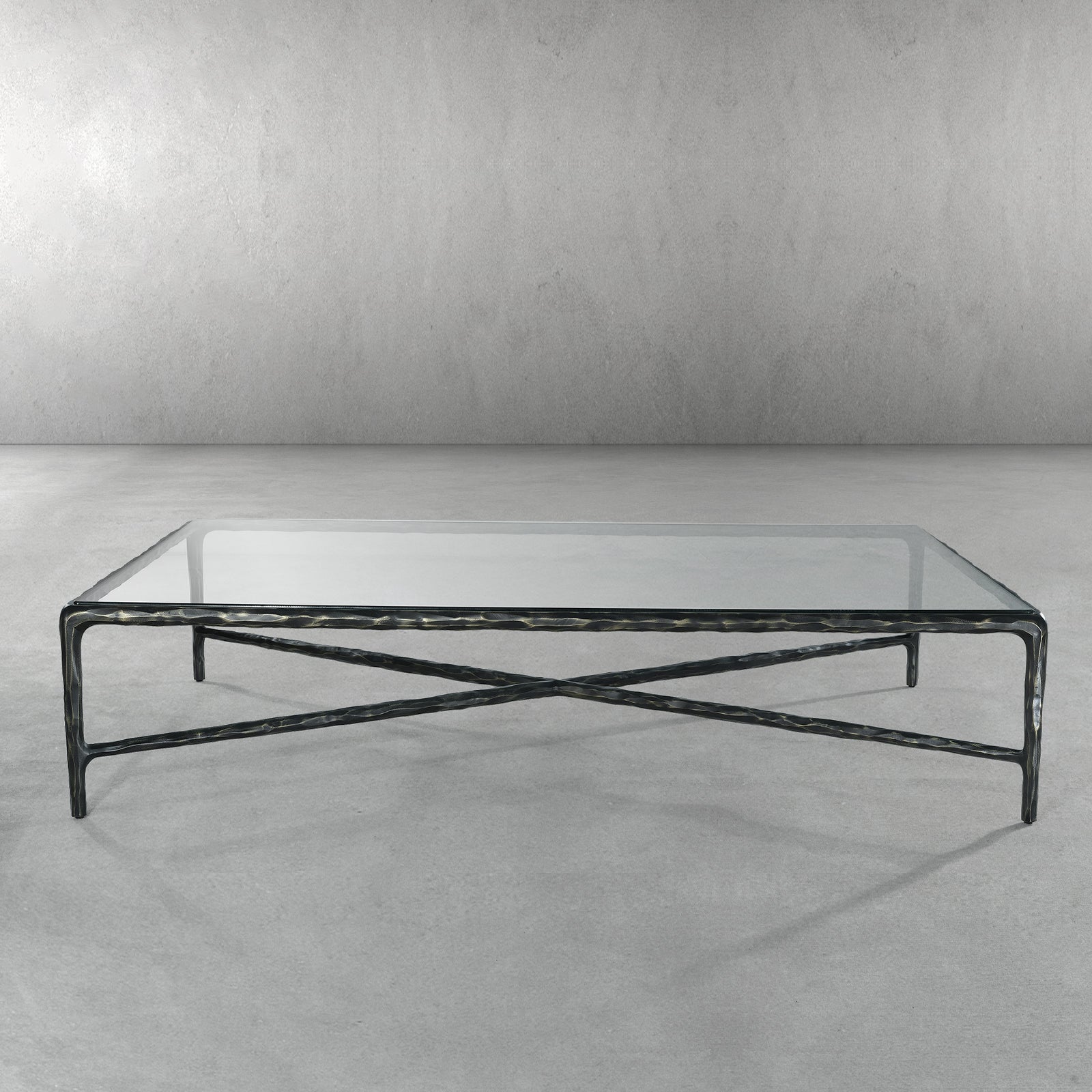 Thaddeus Forged Iron Rectangle Glass Coffee Table - King Lamps