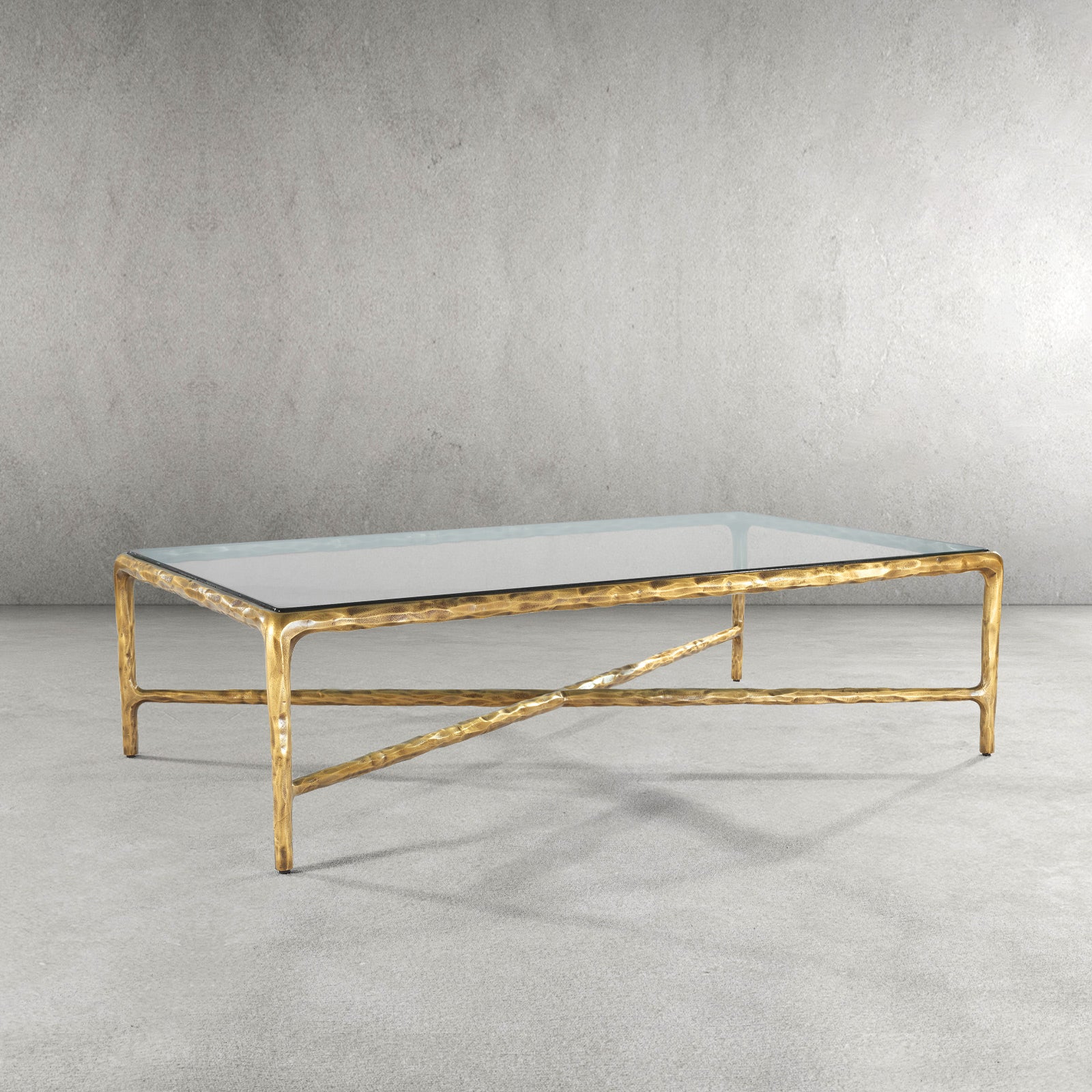 Thaddeus Forged Iron Rectangle Glass Coffee Table - King Lamps