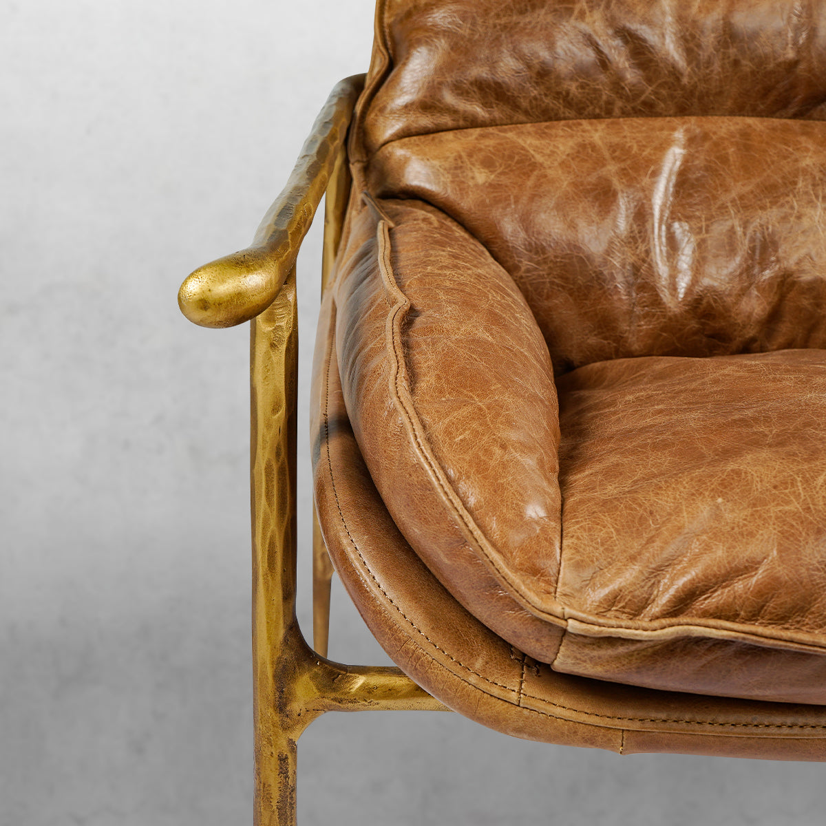 Thaddeus Forged Iron Brown Leather Accent Chairs - King Lamps