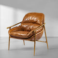Thaddeus Forged Iron Brown Leather Accent Chairs - King Lamps