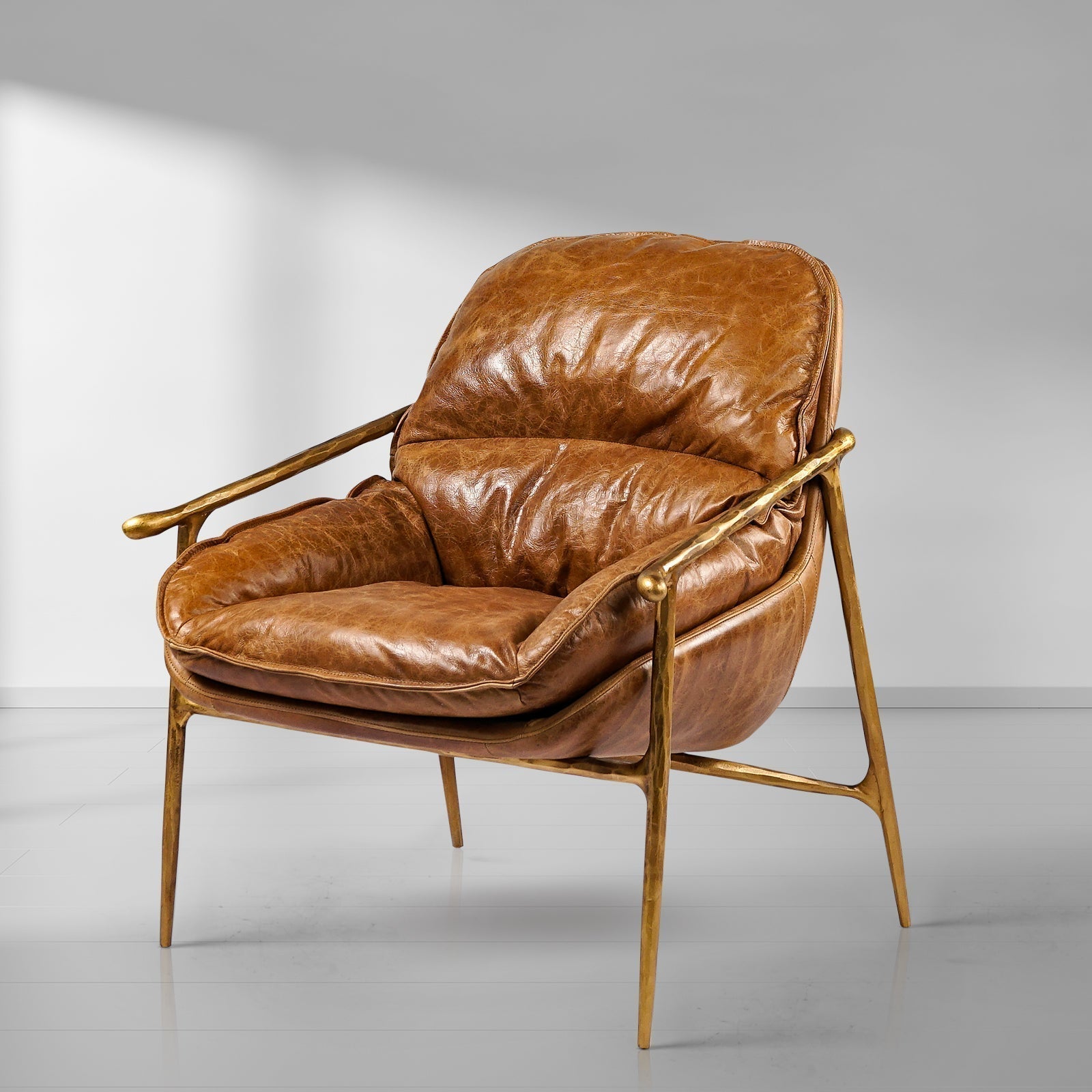 Thaddeus Forged Iron Brown Leather Accent Chairs - King Lamps