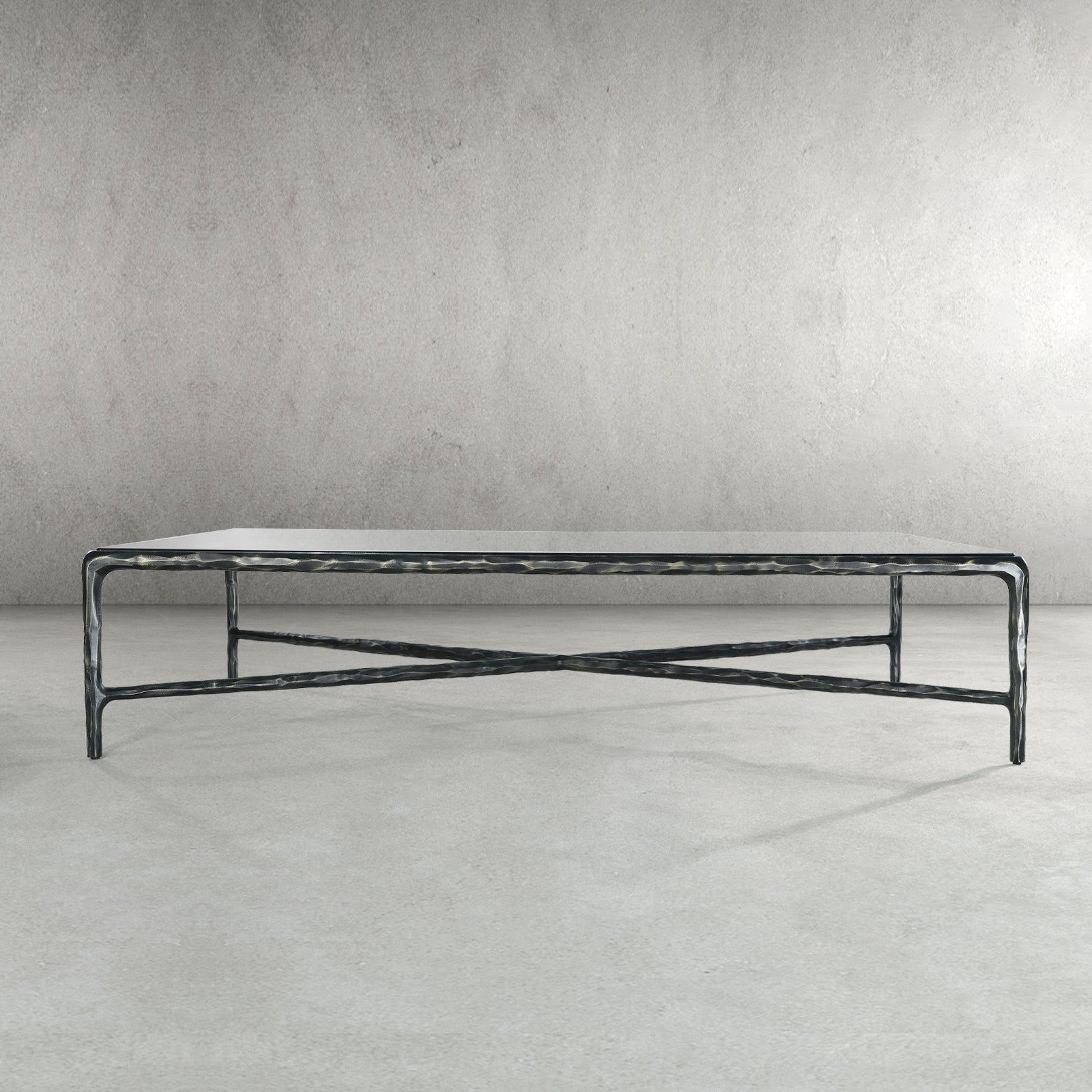 Thaddeus Forged Iron Rectangle Glass Coffee Table - King Lamps