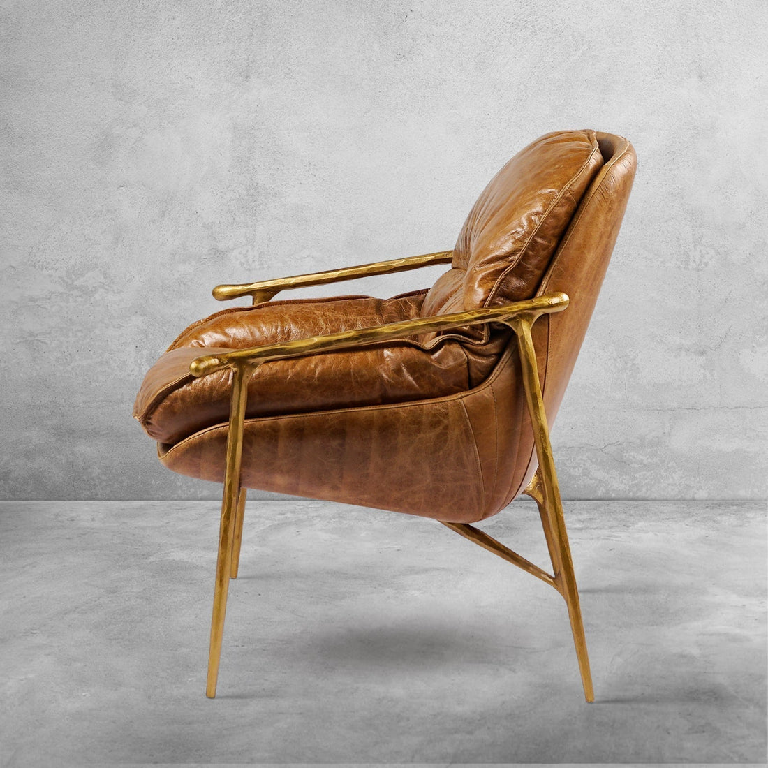 Thaddeus Forged Iron Brown Leather Accent Chairs - King Lamps