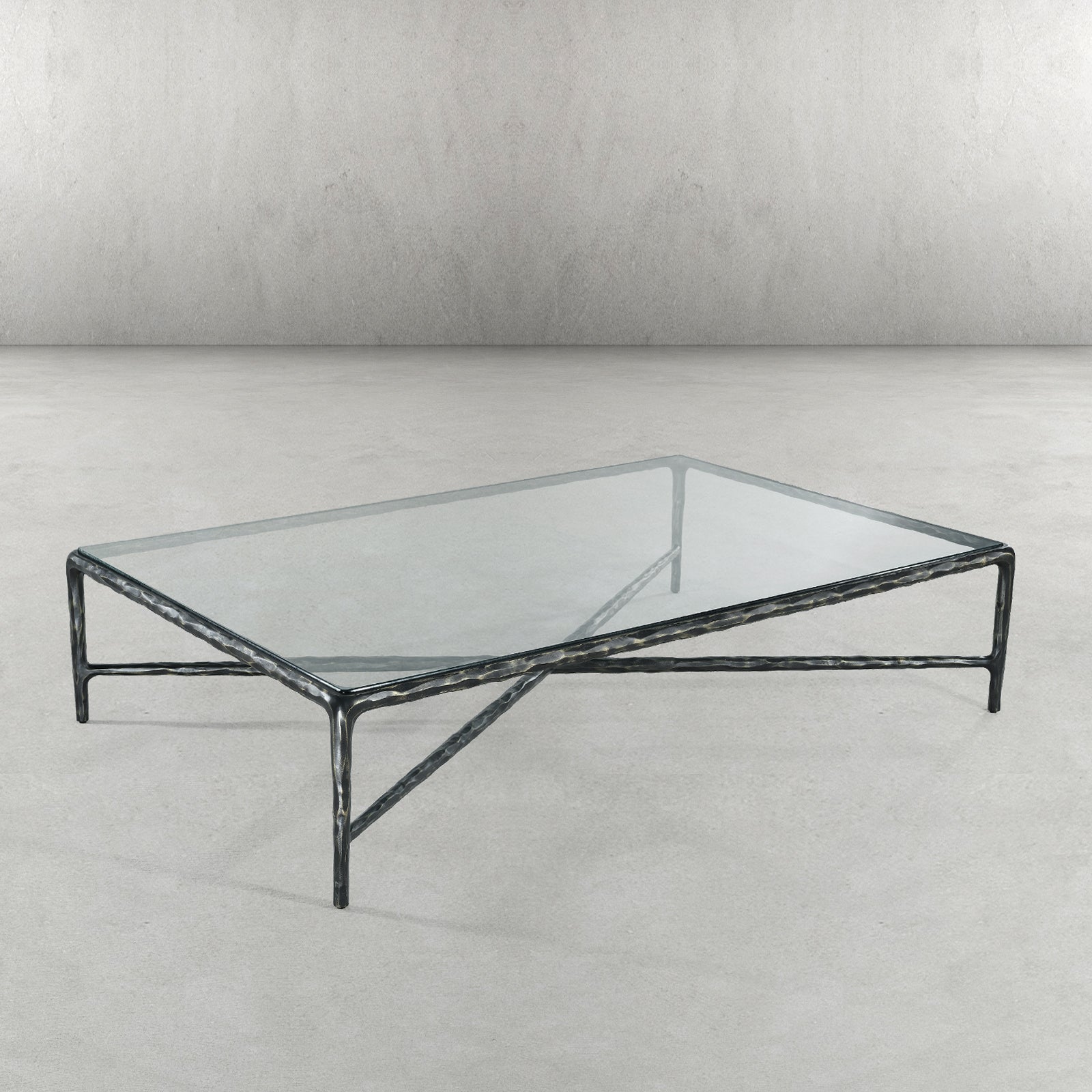 Thaddeus Forged Iron Rectangle Glass Coffee Table - King Lamps
