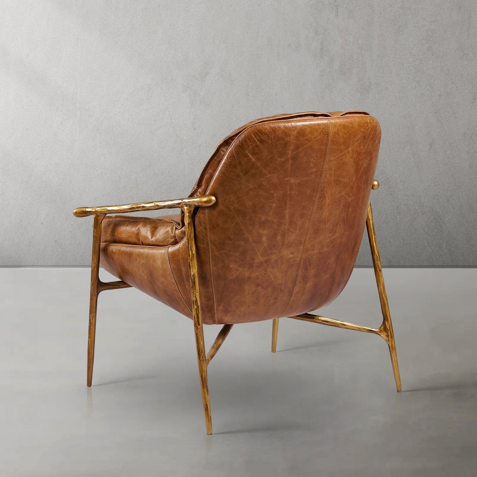 Thaddeus Forged Iron Brown Leather Accent Chairs - King Lamps