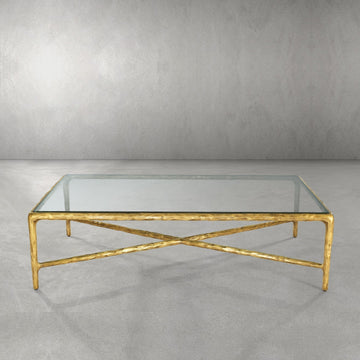 Thaddeus Forged Iron Square Glass Coffee Table - King Lamps