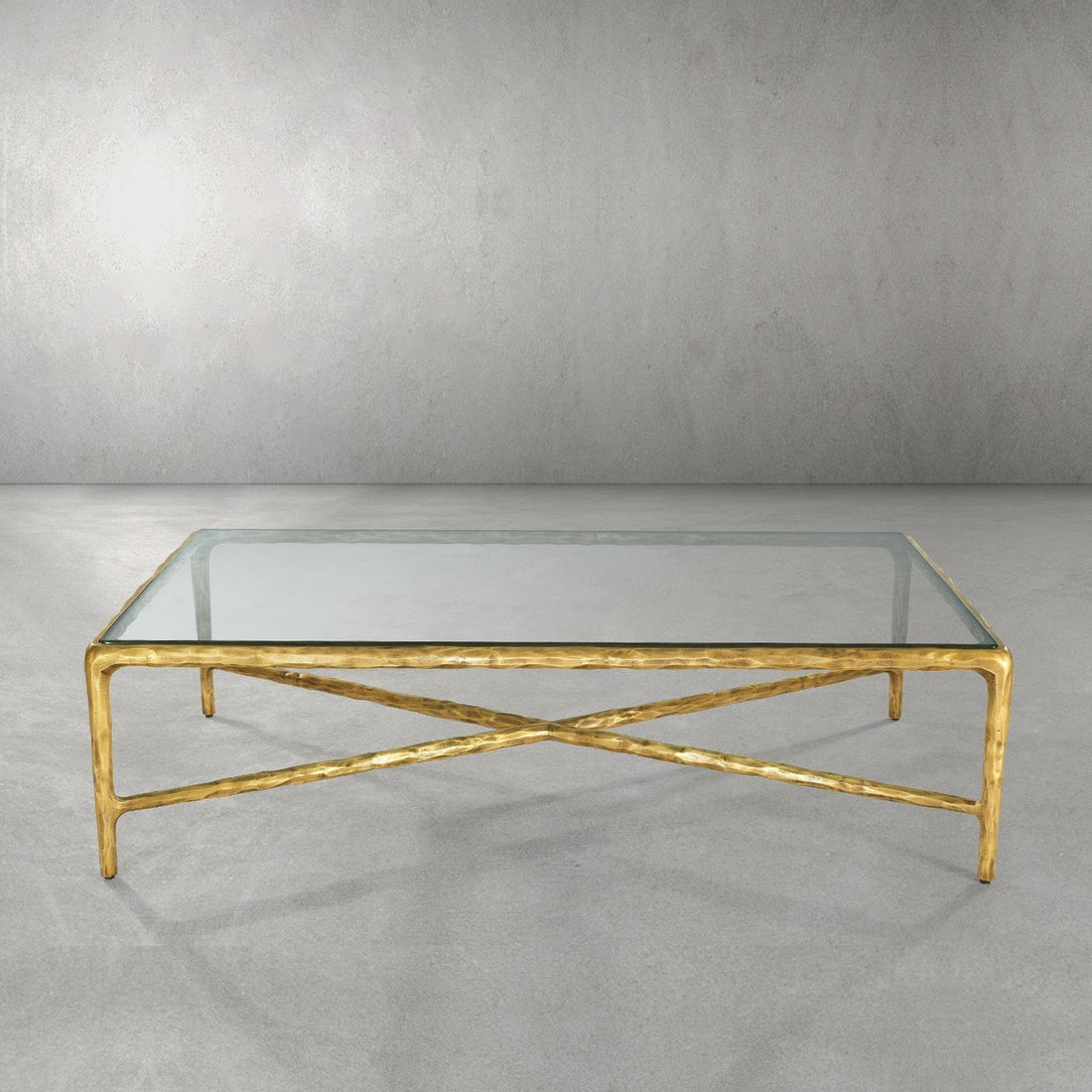Thaddeus Forged Iron Rectangle Glass Coffee Table - King Lamps