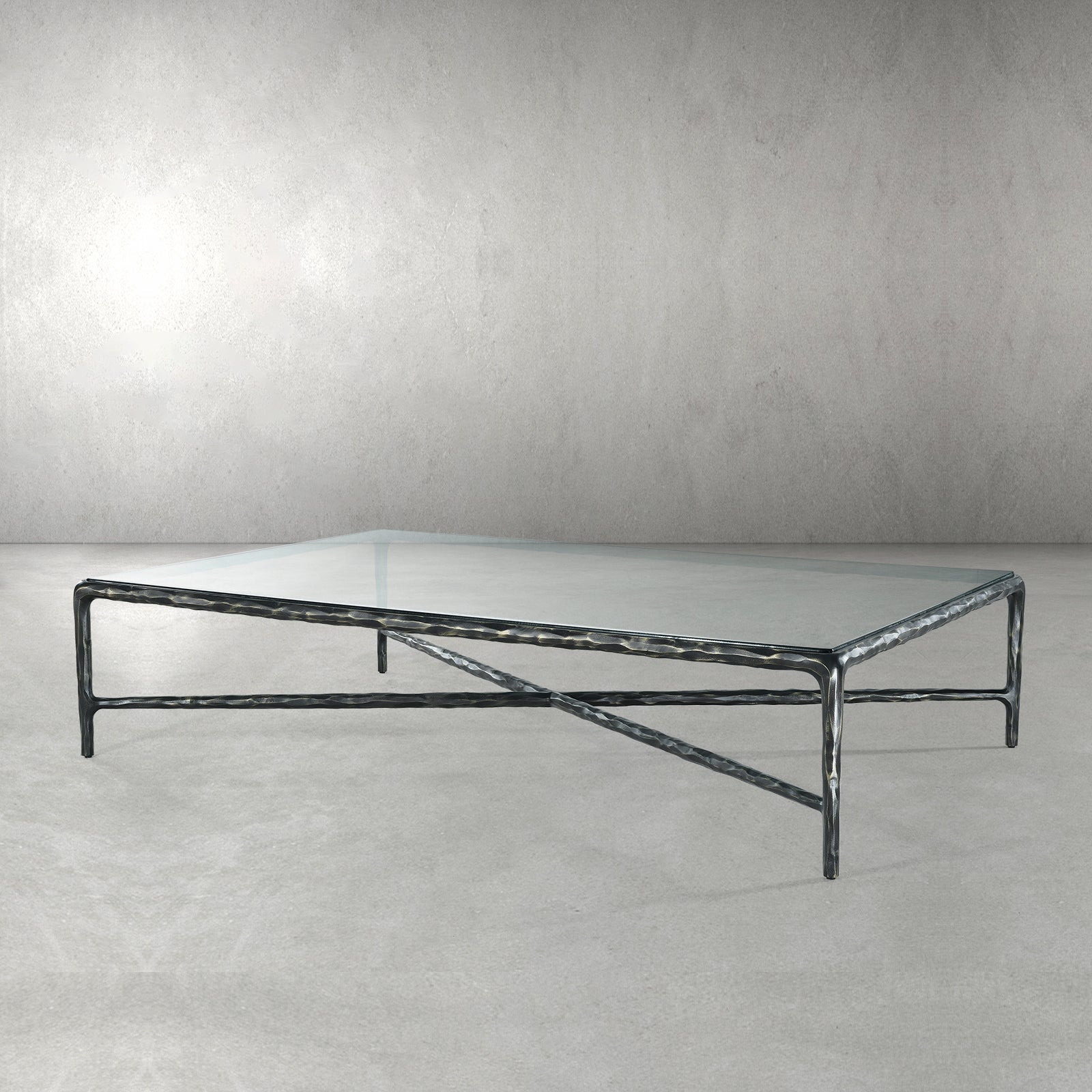 Thaddeus Forged Iron Square Glass Coffee Table - King Lamps