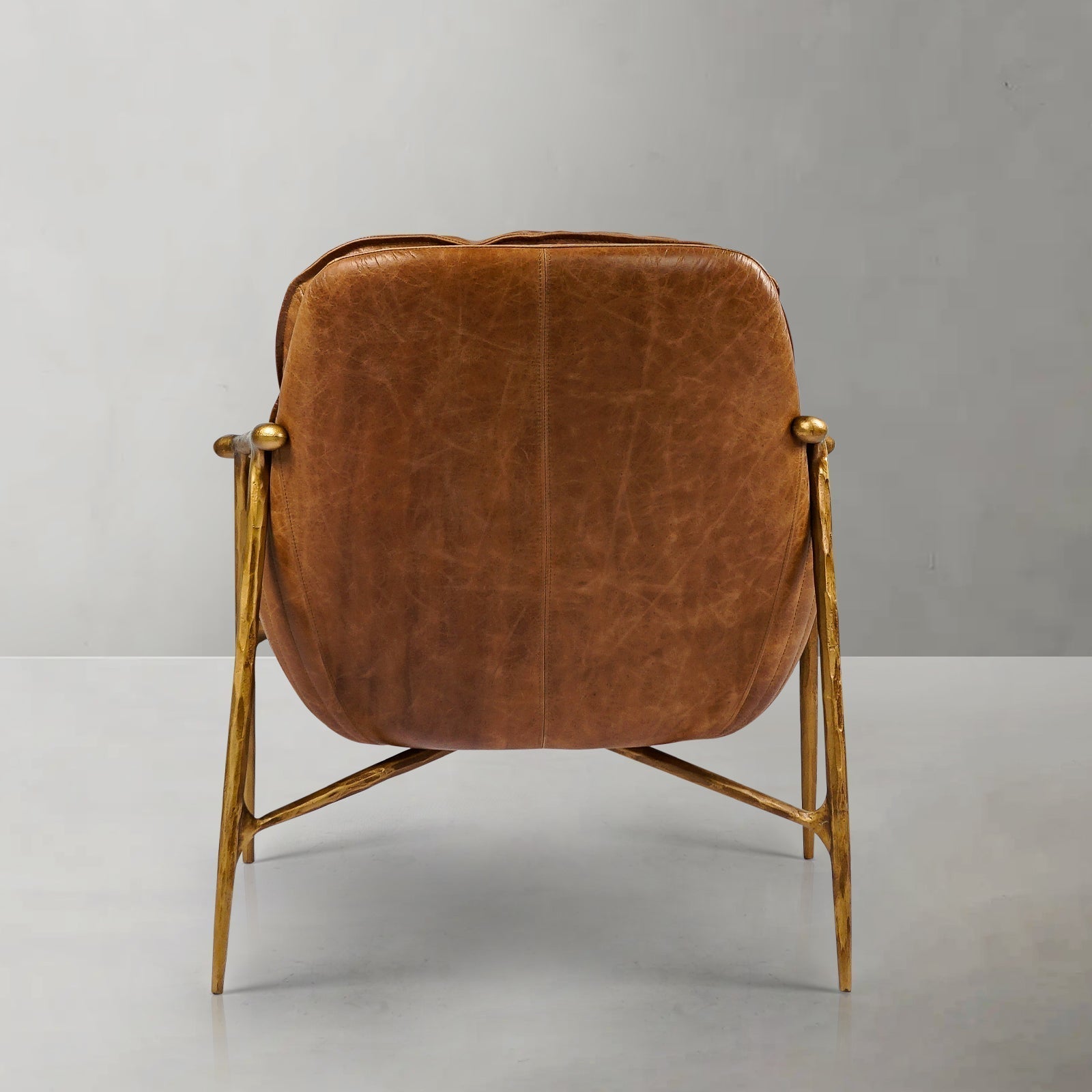 Thaddeus Forged Iron Brown Leather Accent Chairs - King Lamps