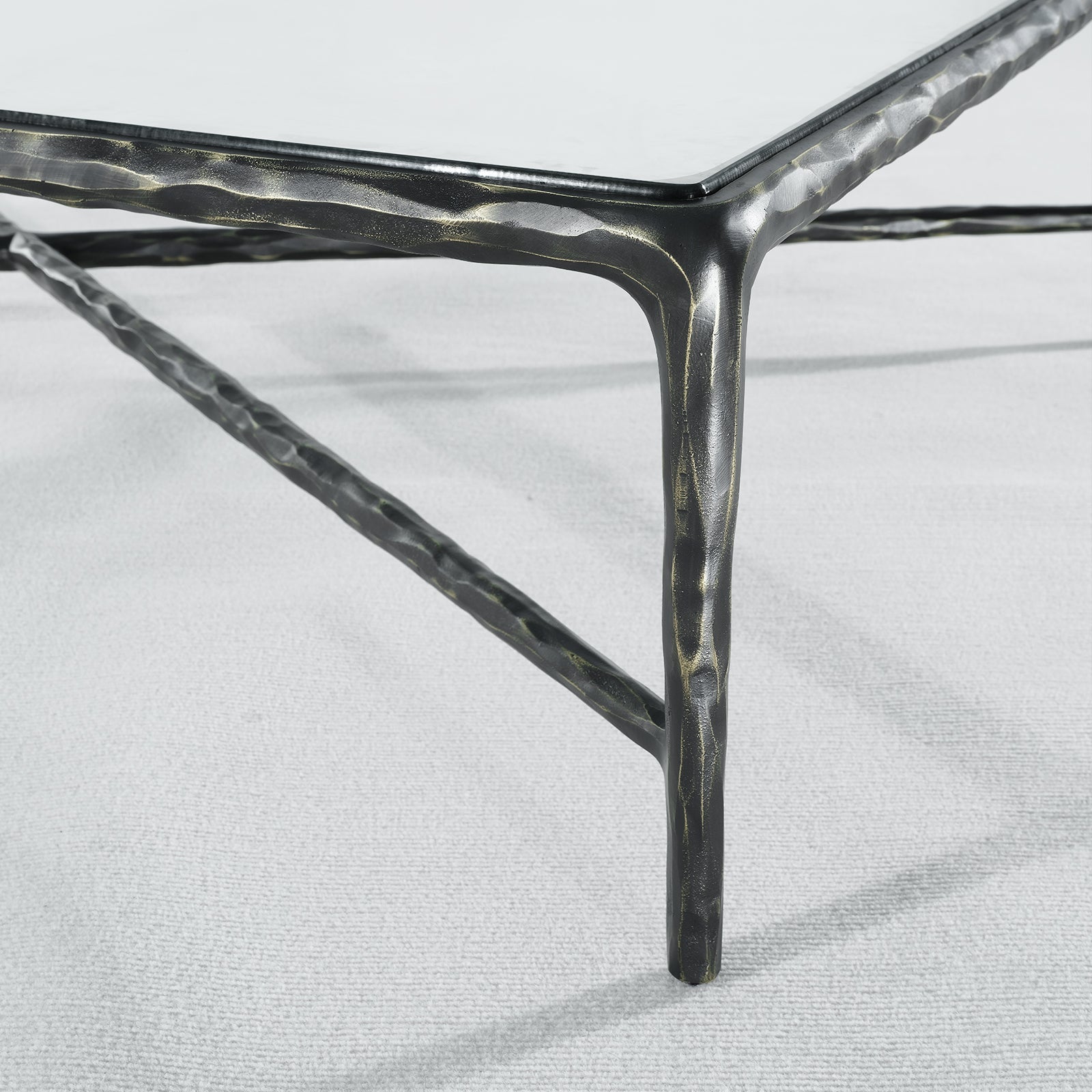 Thaddeus Forged Iron Square Glass Coffee Table - King Lamps