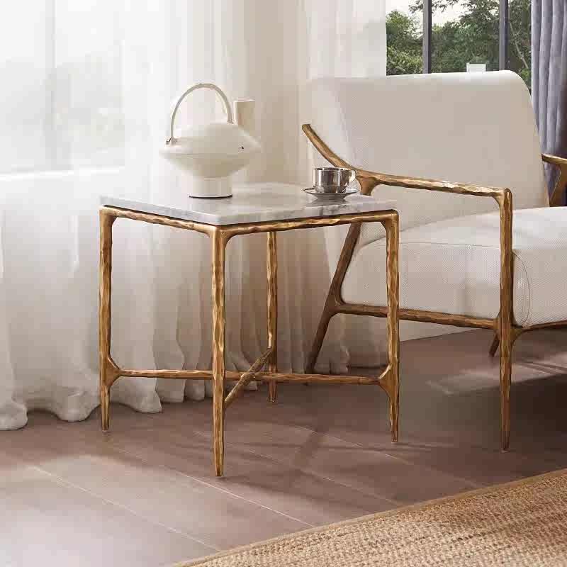 Thaddeus Forged Iron Mabrble Square Side Table 18" 22" Overhang O - King Lamps