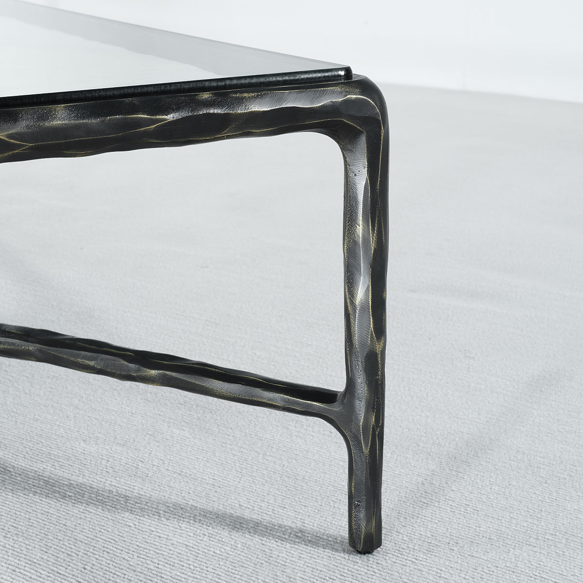 Thaddeus Forged Iron Rectangle Glass Coffee Table - King Lamps