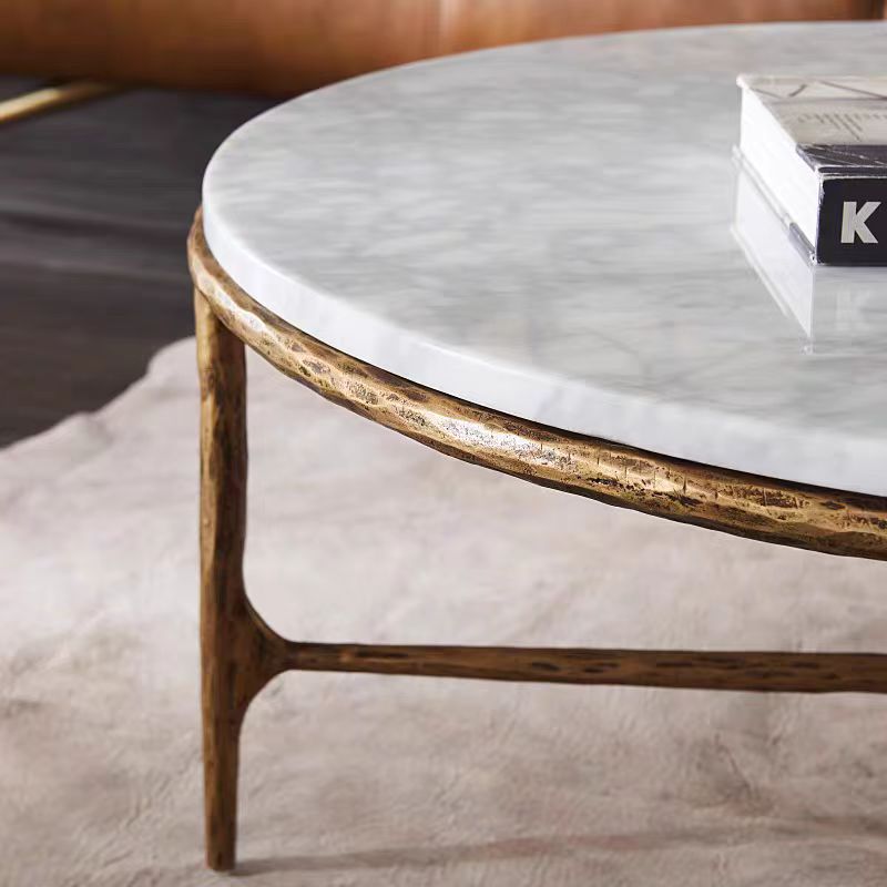 Thaddeus Forged Iron Marble Round Coffee Table 3 Table Legs 35" - King Lamps