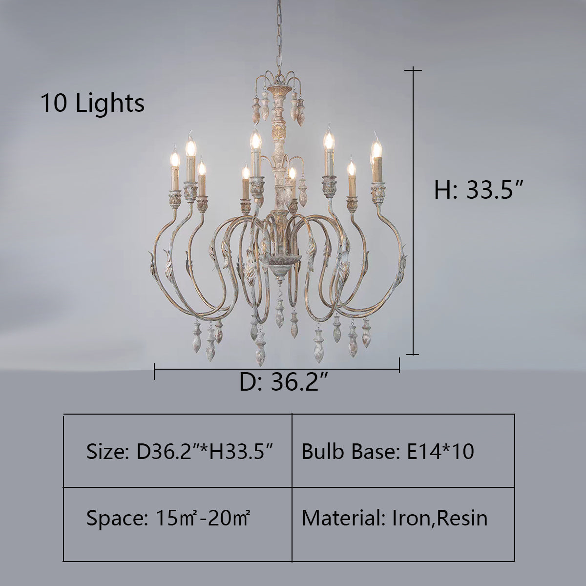 French Vintage Candle Chandelier for Living Room/Bedroom-King Lamps