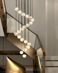 Alabaster Round Pendant Lamp with Cluster Ceiling Design for Stair Villa