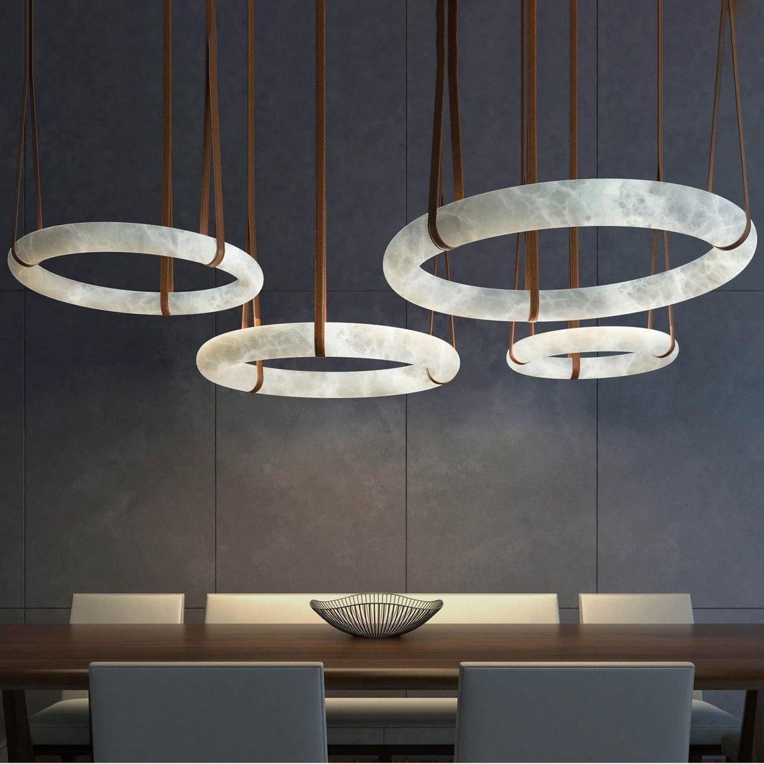 Oslo Pendant Alabaster Chandelier, Halo Ring Chandelier - King Lamps
