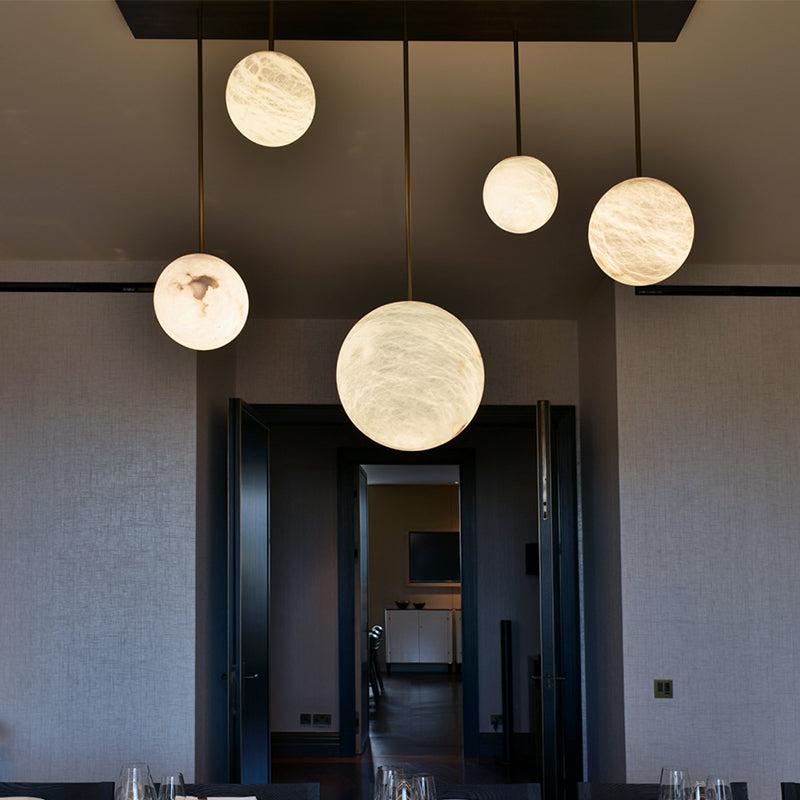 Luna Alabaster Sphere Staircase Chandelier, Multi Pendant Light - King Lamps