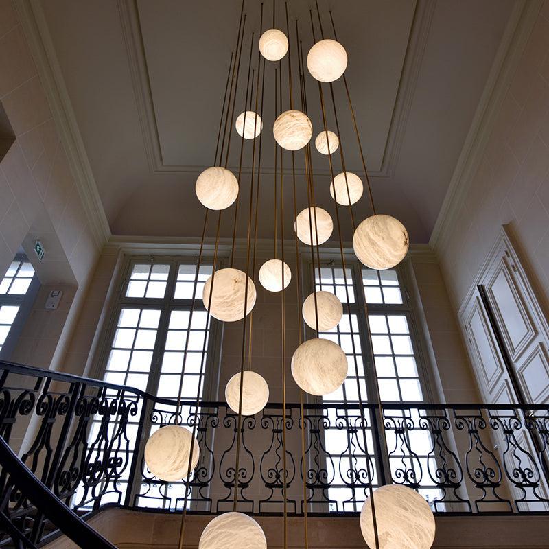 Luna Alabaster Sphere Staircase Chandelier, Multi Pendant Light - King Lamps
