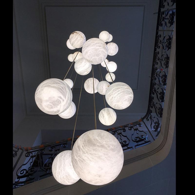 Luna Alabaster Sphere Staircase Chandelier, Multi Pendant Light - King Lamps