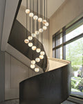 Alabaster Round Pendant Lamp with Cluster Ceiling Design for Stair Villa