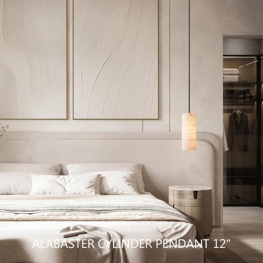 Hand-Carved Alabaster Cylinder Pendant - King Lamps