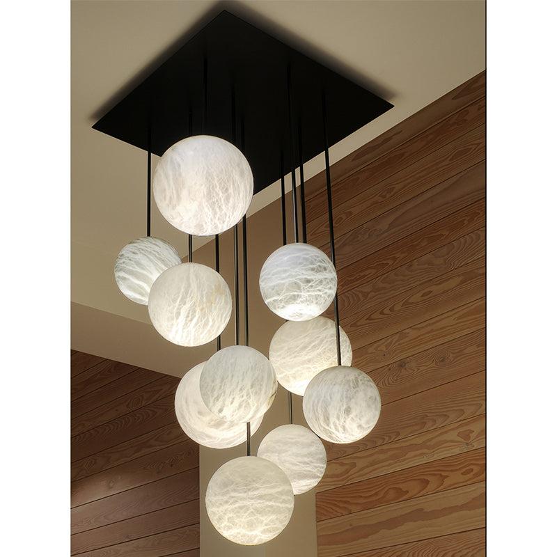 Luna Alabaster Sphere Staircase Chandelier, Multi Pendant Light - King Lamps