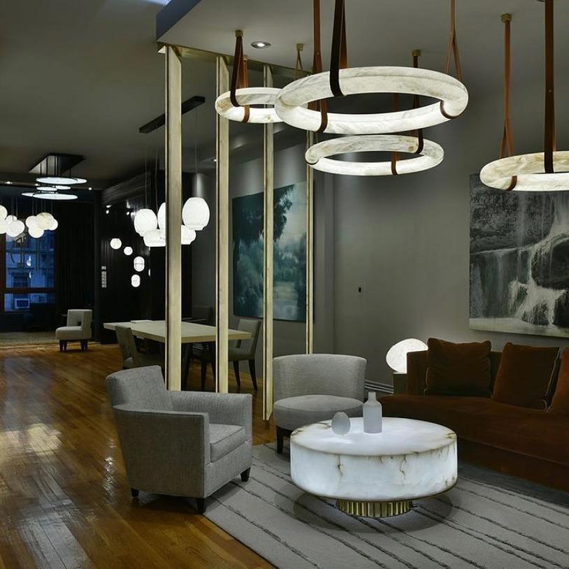 Oslo Pendant Alabaster Chandelier, Halo Ring Chandelier - King Lamps