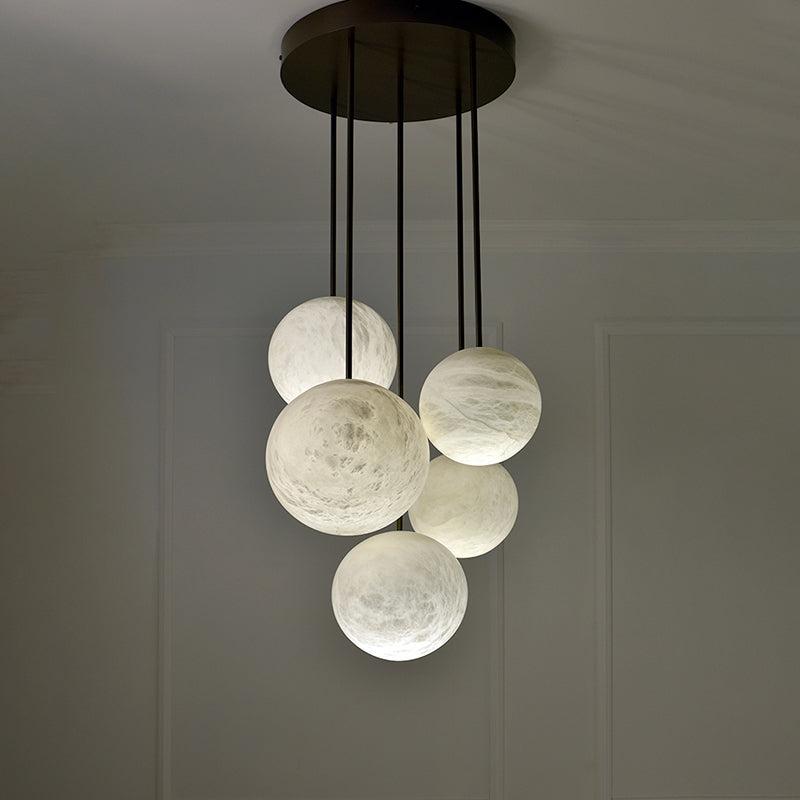 Luna Alabaster Sphere Staircase Chandelier, Multi Pendant Light - King Lamps
