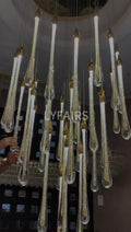 Foyer Glass Drops Pendant Chandelier Spiral Staircase High Ceiling Light Fixture In Gold Finish-King Lamps