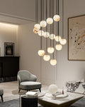 Alabaster Round Pendant Lamp with Cluster Ceiling Design for Stair Villa