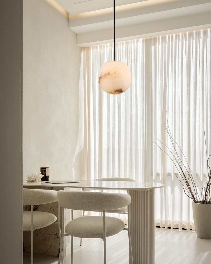Alabaster Round Pendant Lamp with Cluster Ceiling Design for Stair Villa