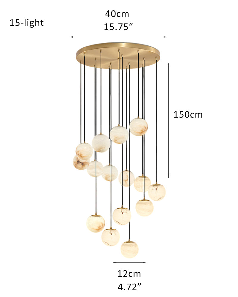 Alabaster Round Pendant Lamp with Cluster Ceiling Design for Stair Villa