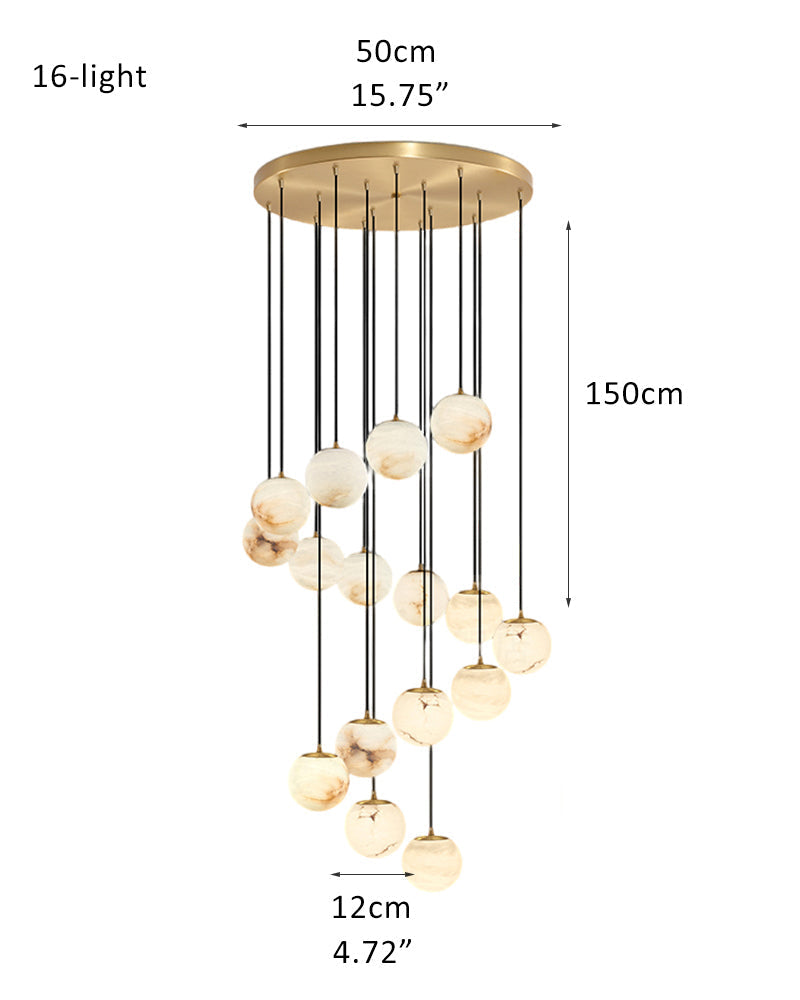 Alabaster Round Pendant Lamp with Cluster Ceiling Design for Stair Villa