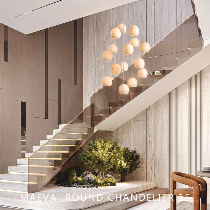 Maeva Round Alabaster Chandelier 13'' 21'' 36'' - King Lamps