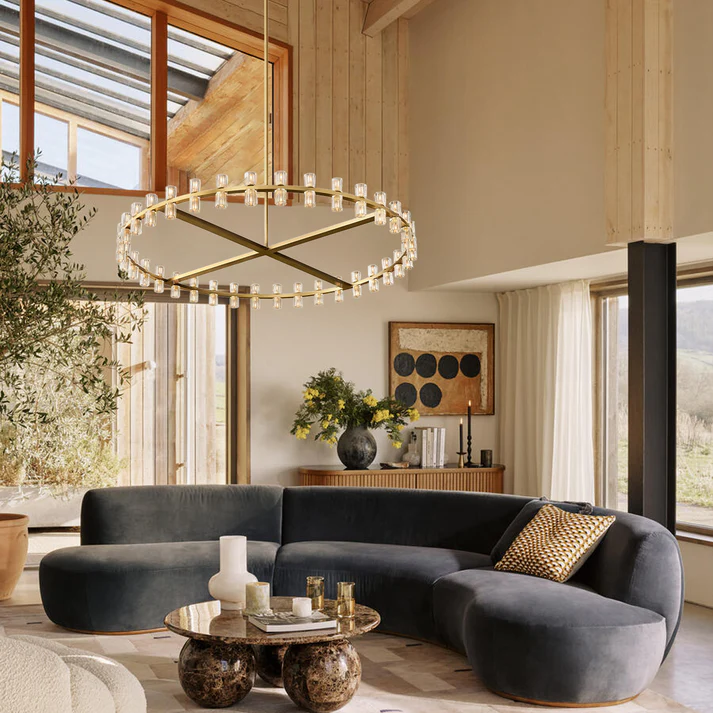 Arcachon Round Glass Chandelier 60" For Living Room - King Lamps