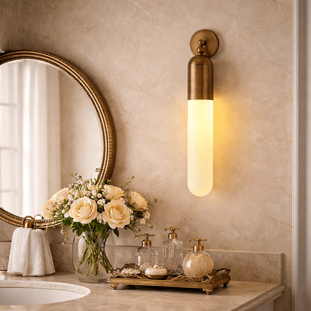 Alabaster Sculpted Tube Wall Sconce