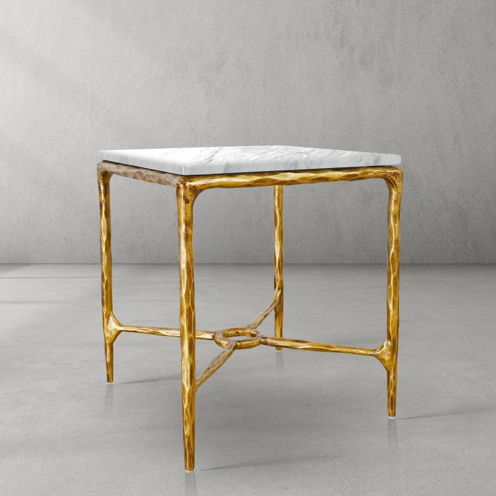 Thaddeus Forged Iron Mabrble Square Side Table 18" 22" Overhang O - King Lamps
