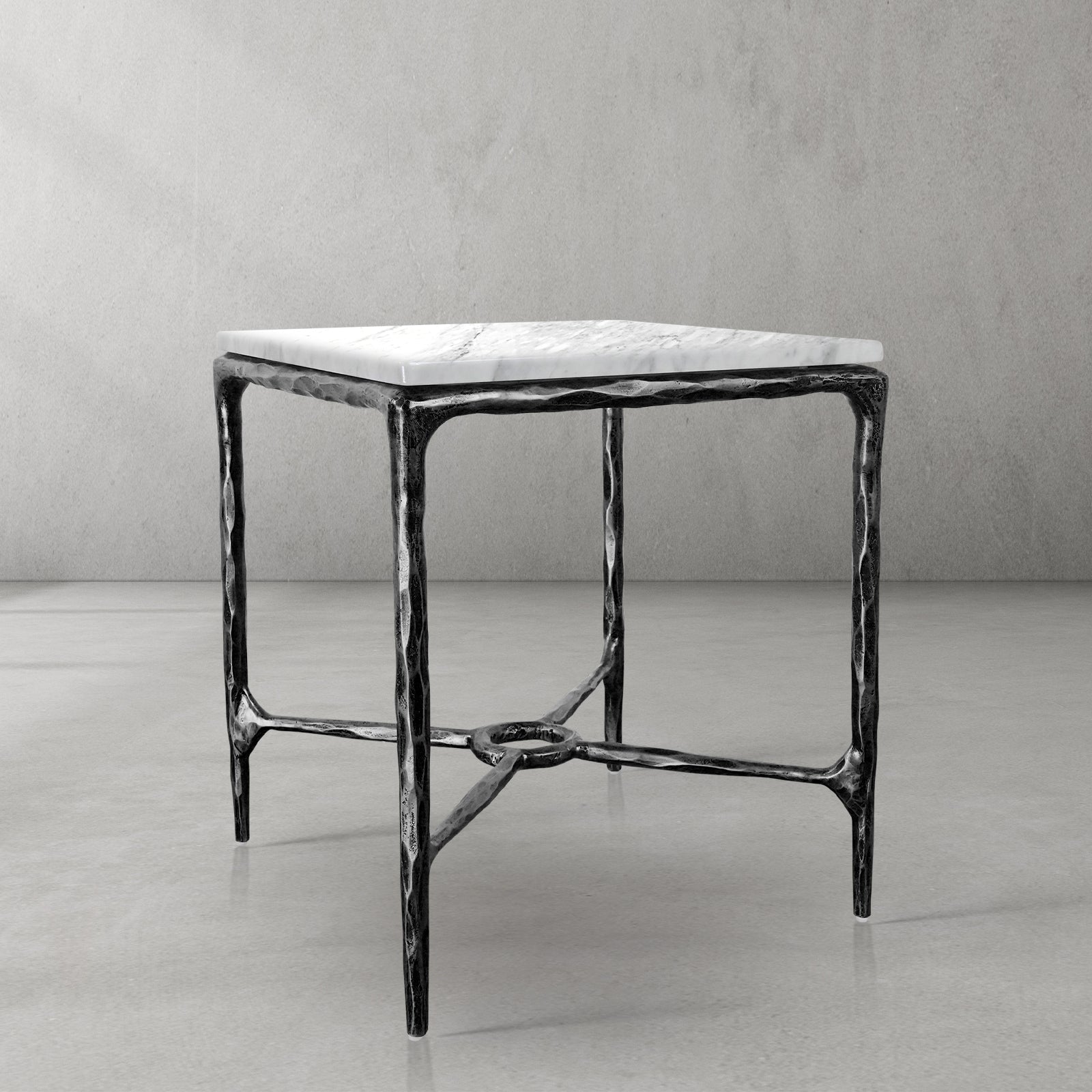 Thaddeus Forged Iron Mabrble Square Side Table 18" 22" Overhang O - King Lamps