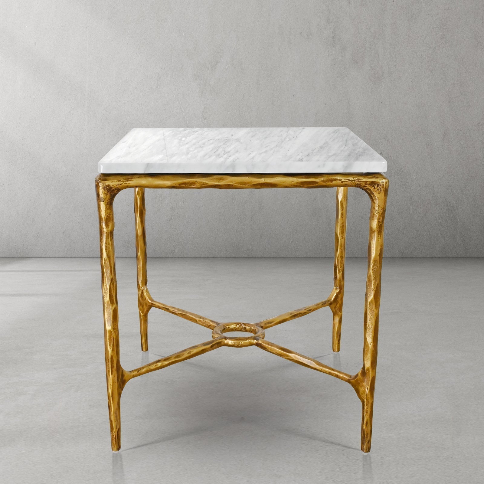 Thaddeus Forged Iron Mabrble Square Side Table 18" 22" Overhang O - King Lamps