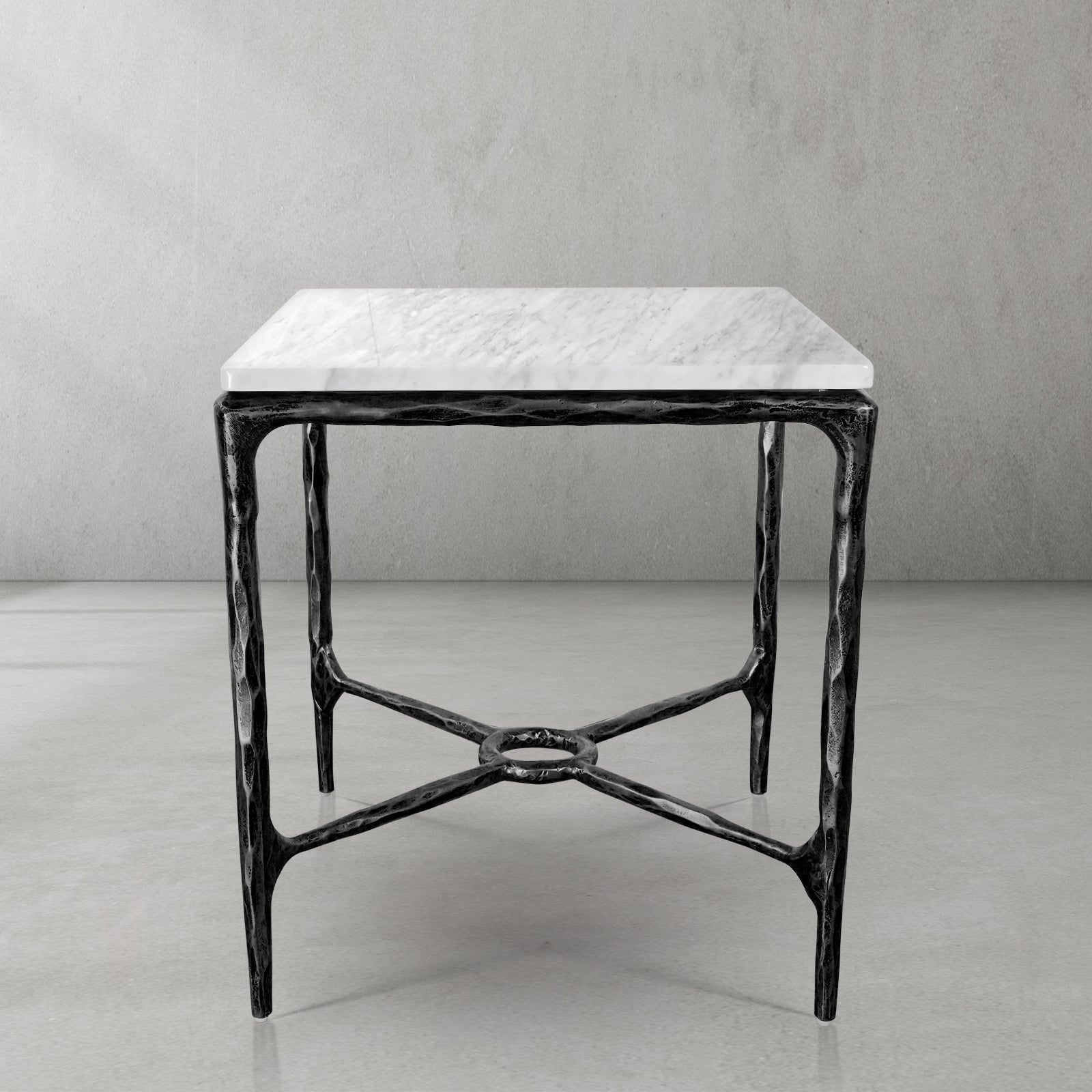 Thaddeus Forged Iron Mabrble Square Side Table 18" 22" Overhang O - King Lamps