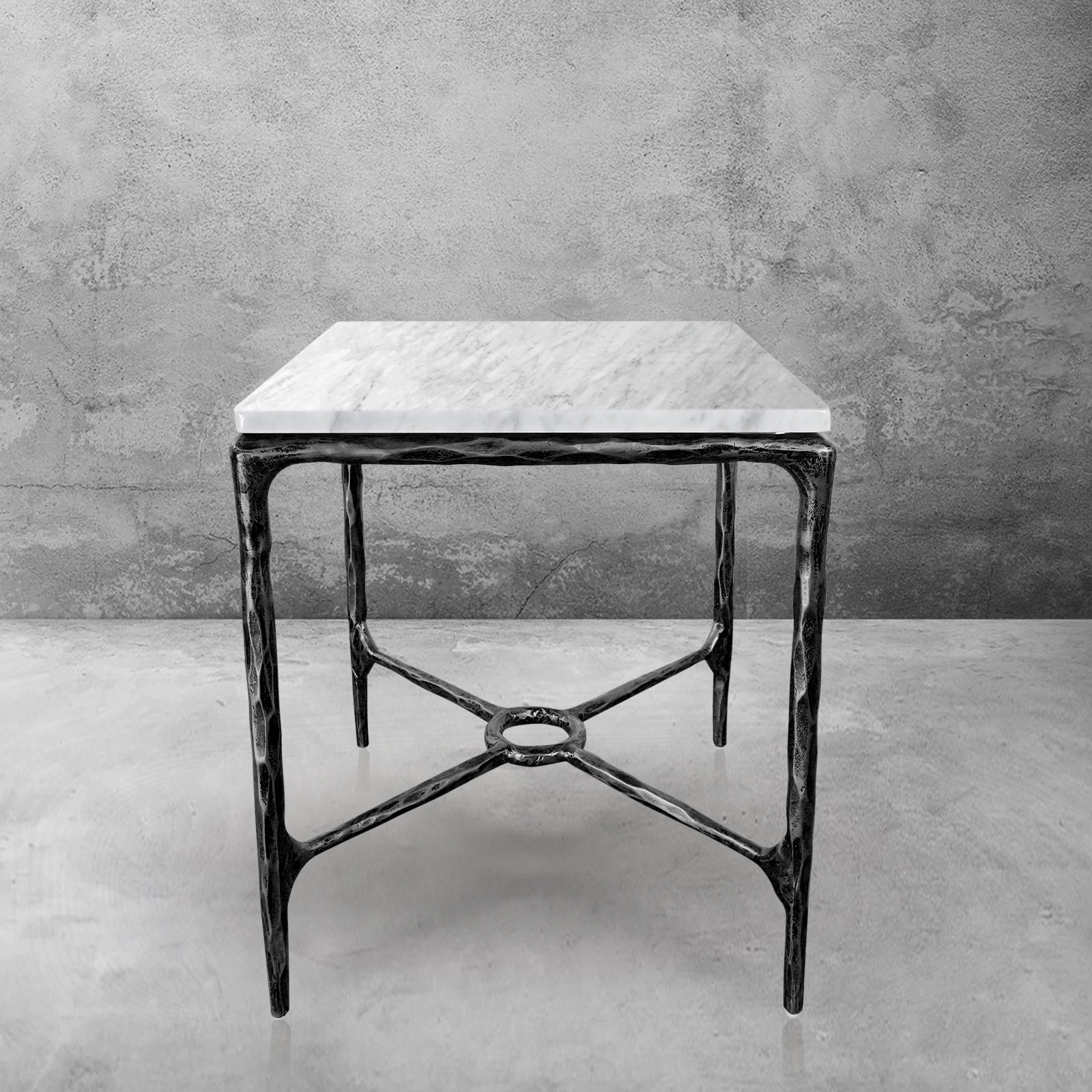 Thaddeus Forged Iron Mabrble Square Side Table 18" 22" Overhang O - King Lamps