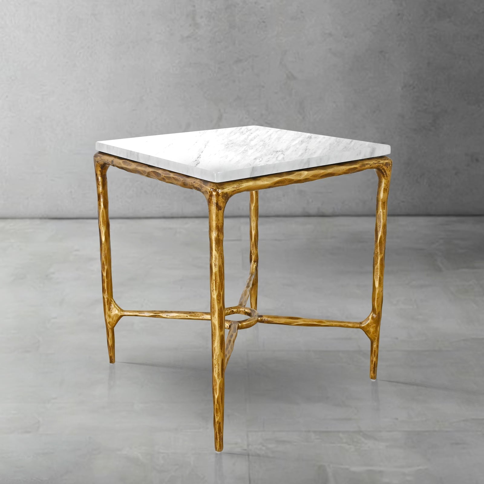 Thaddeus Forged Iron Mabrble Square Side Table 18" 22" Overhang O - King Lamps