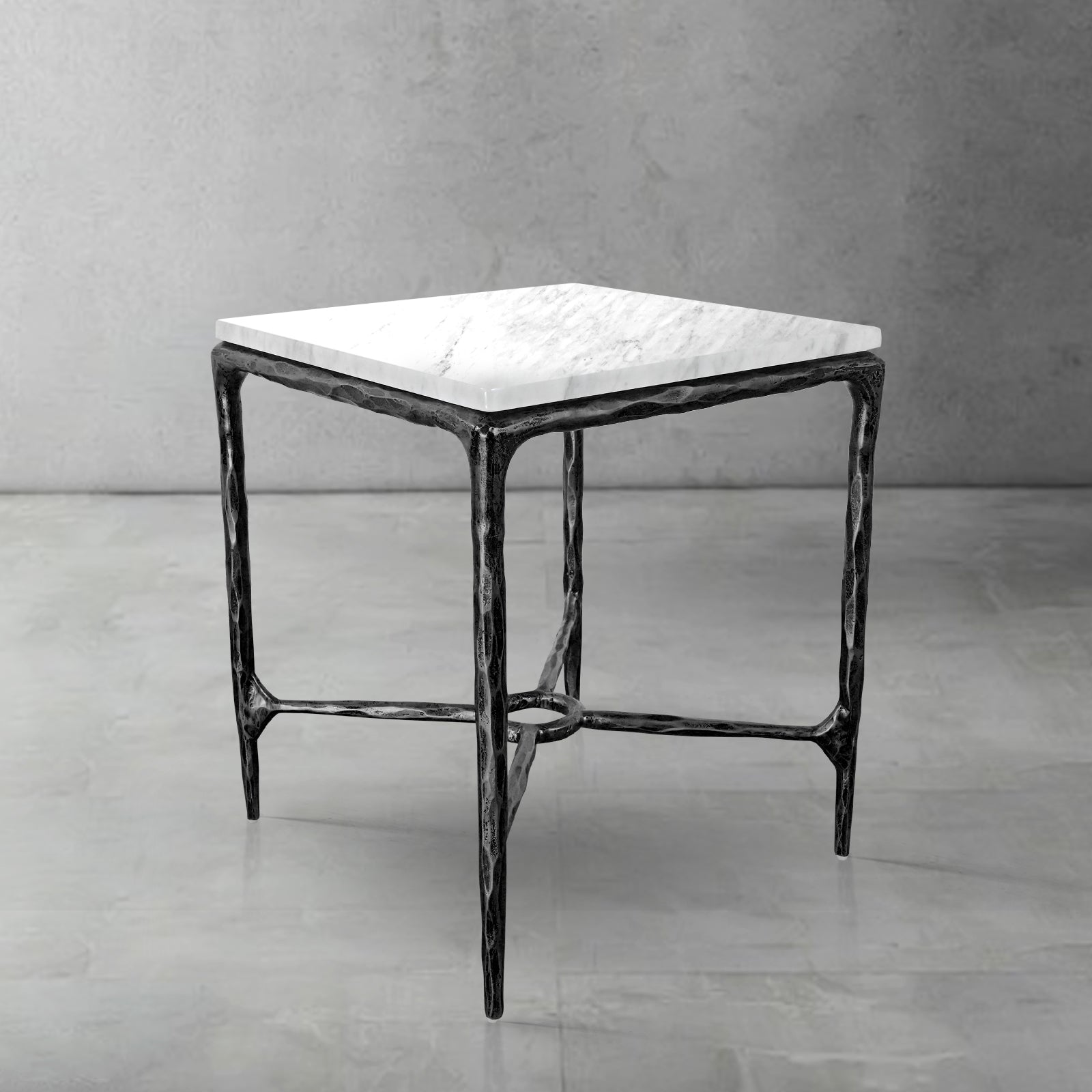 Thaddeus Forged Iron Mabrble Square Side Table 18" 22" Overhang O - King Lamps