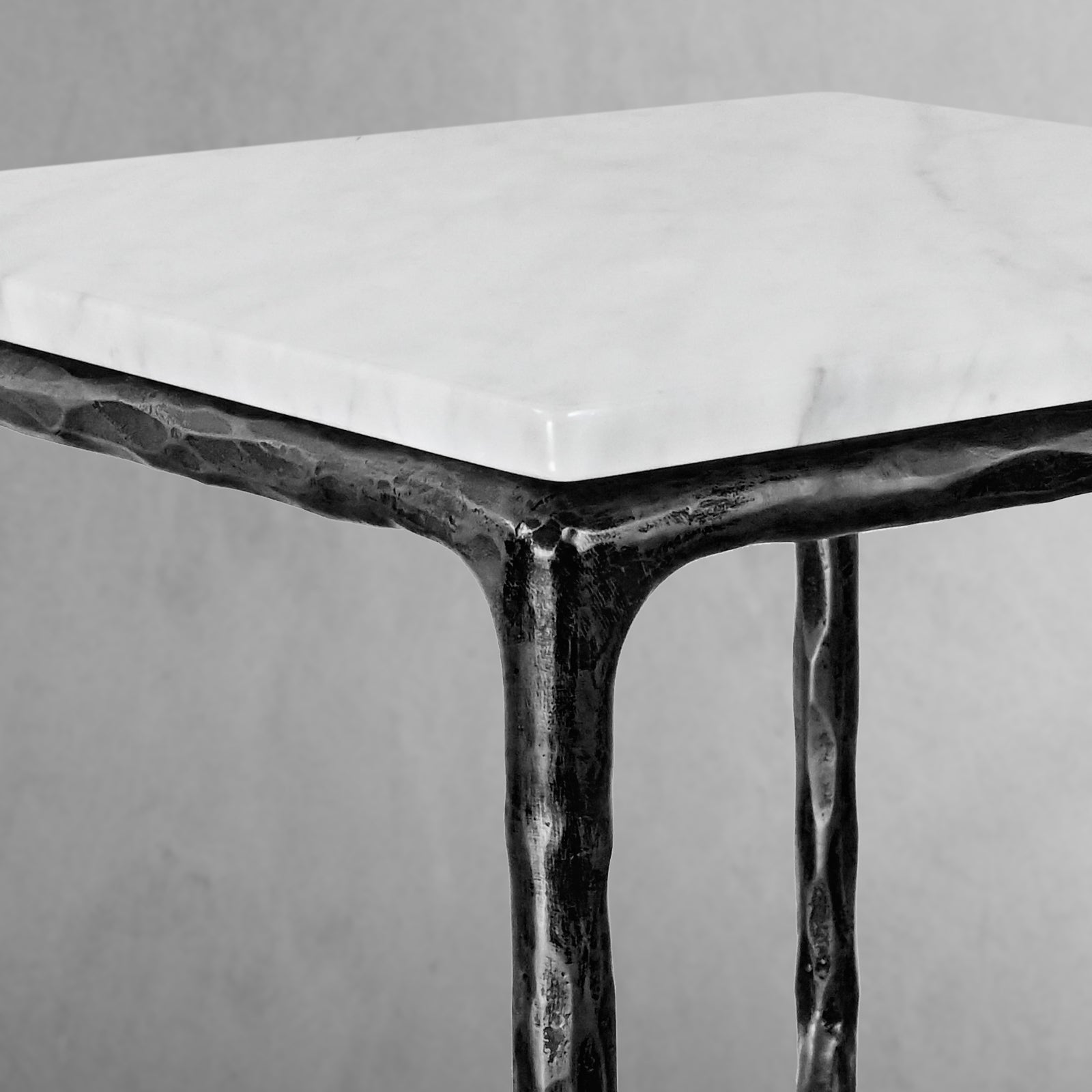 Thaddeus Forged Iron Mabrble Square Side Table 18" 22" Overhang O - King Lamps