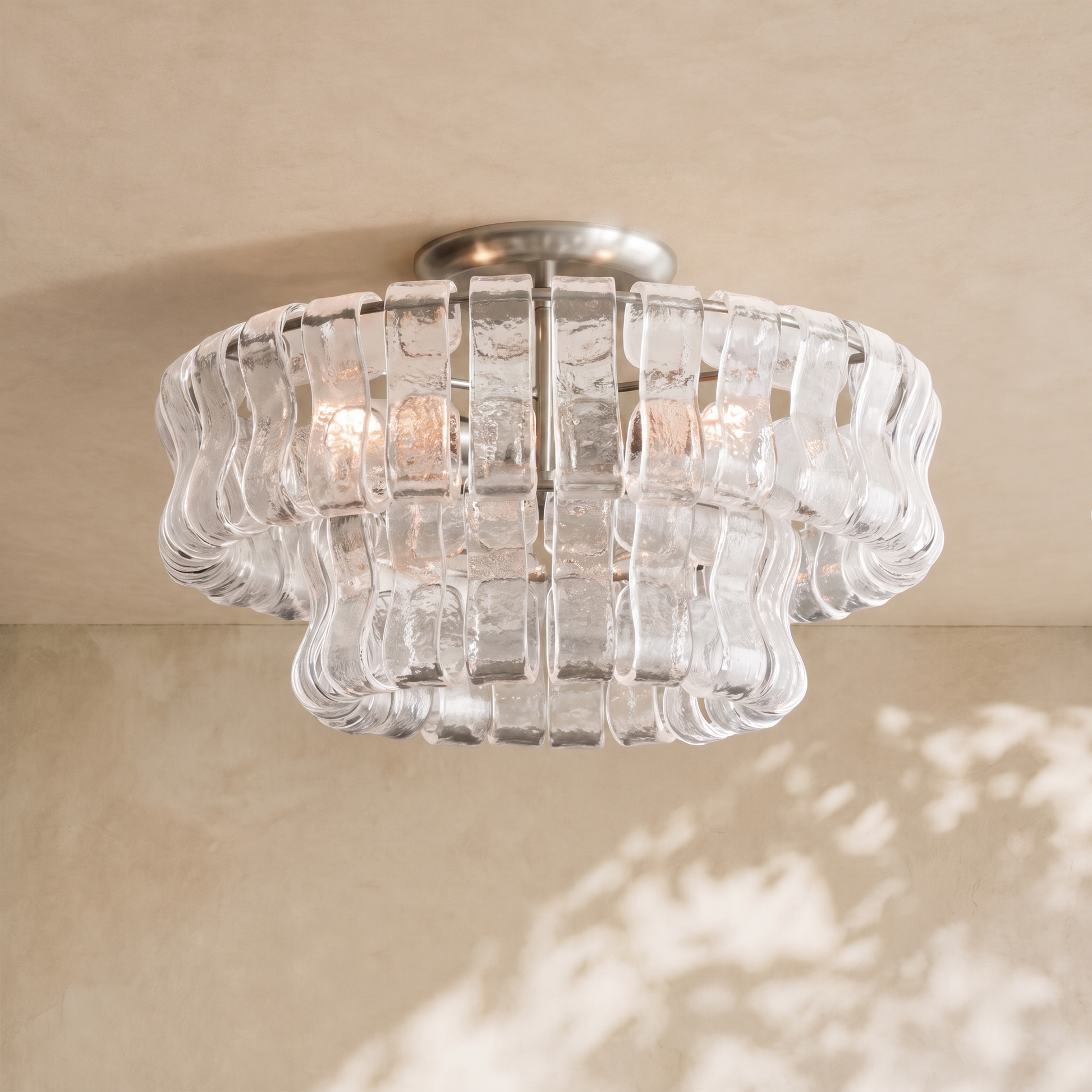 Amor 2-Tier Ghiaccio Glass Round Flushmount 18"