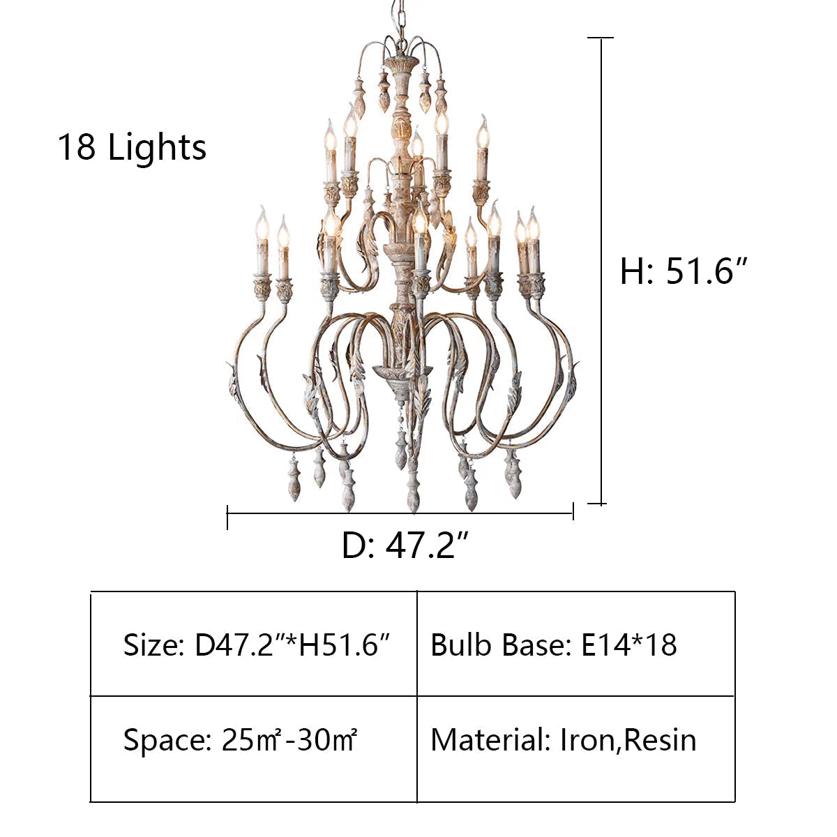 French Vintage Candle Chandelier for Living Room/Bedroom-King Lamps