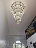 Extra Large Round Cone Tiered Crystal Chandelier for Foyer/Enterway/Living Room - King Lamps