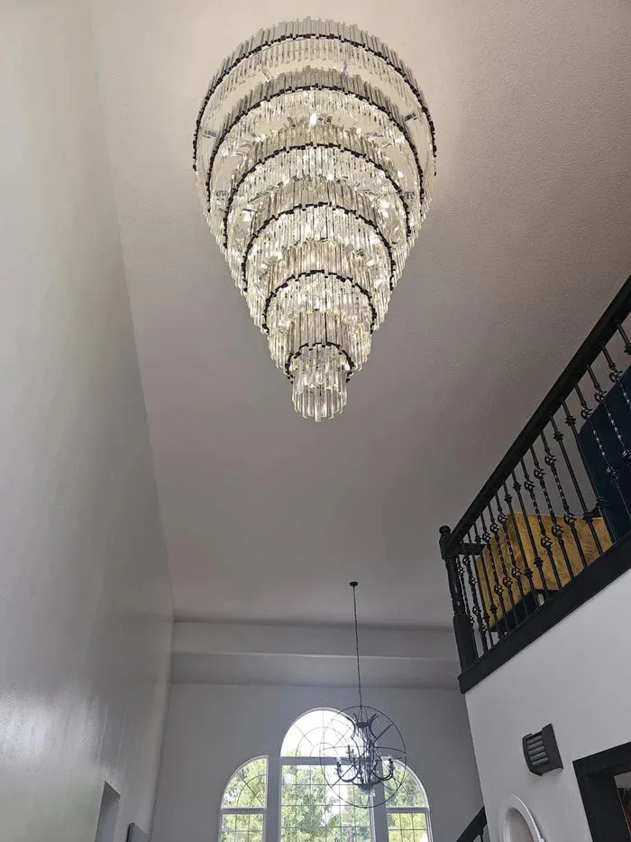 Extra Large Round Cone Tiered Crystal Chandelier for Foyer/Enterway/Living Room - King Lamps